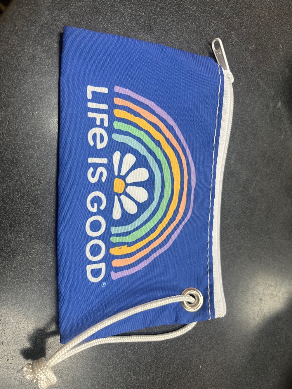 Life is Good Blue Rainbow Daisy Wristlet